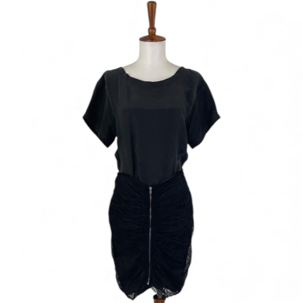 Theory Amiyah Silk Ruched Dress 2 Black LBD Gothic Grunge Romance Edgy Chic